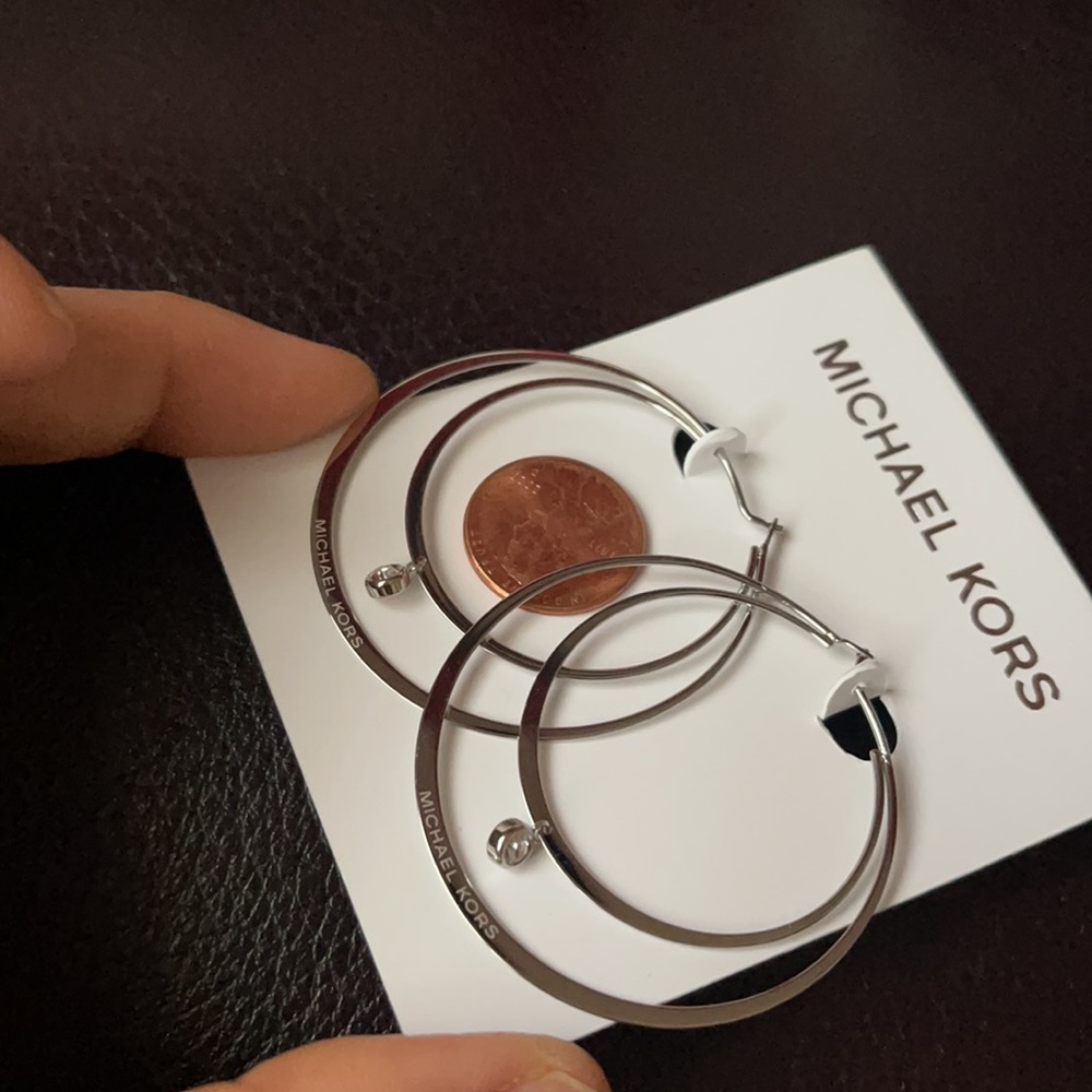 Michael Kors Sliver Crystal  Double Hoop Earrings - Picture 5 of 5